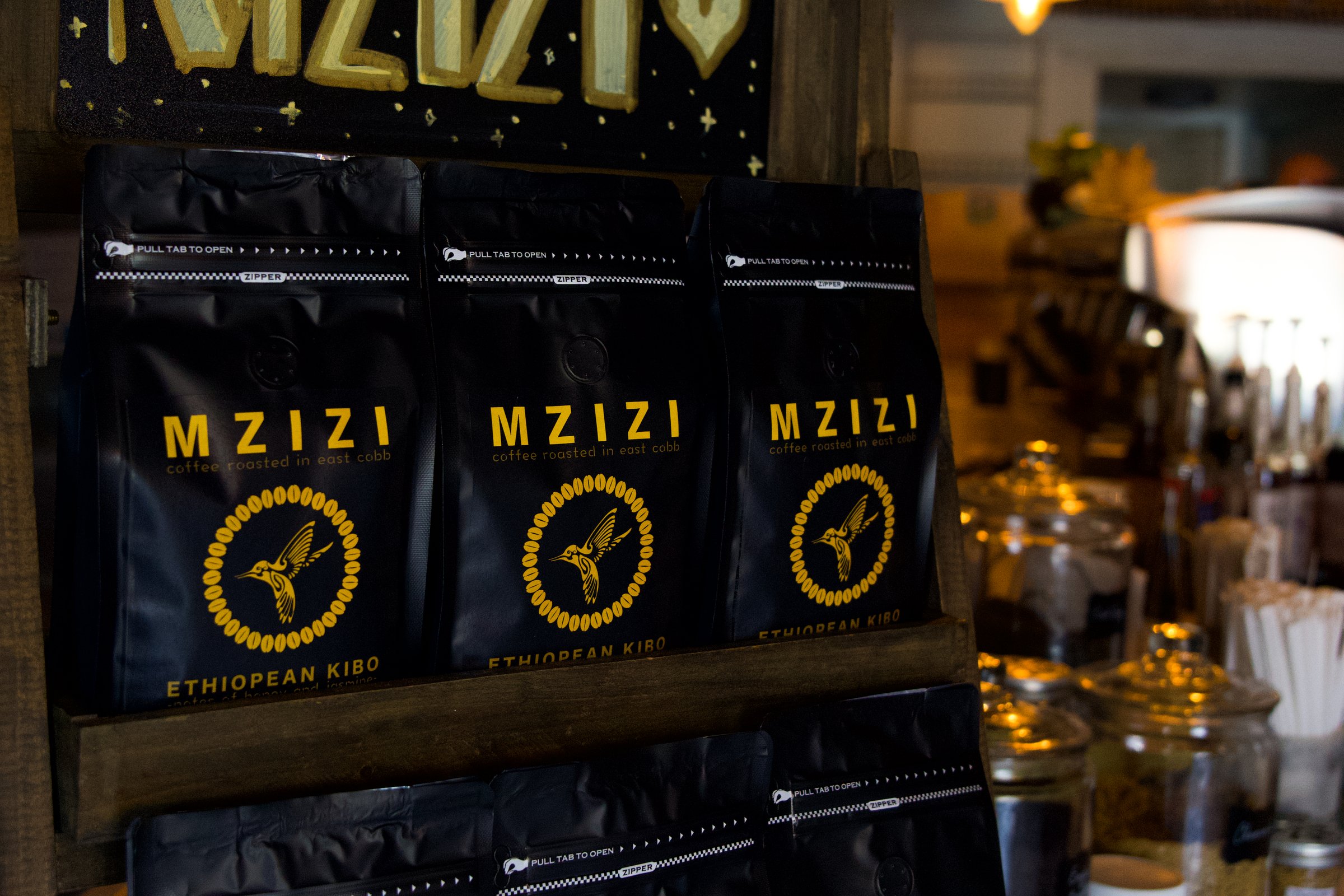Mzizi Coffee shop bags on display